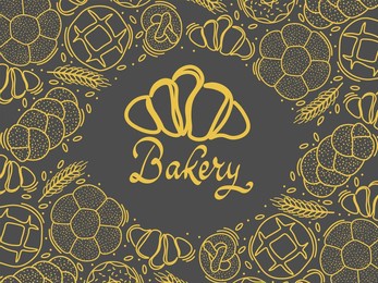 trendy vector design for bakery or cafe.illustrations of buns, bread,baguette, and other pastries for packaging, labels,or signage.line art illustration of food for banner,flyer or menu.lettering.