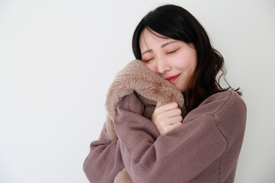japanese woman in winter clothes and white background