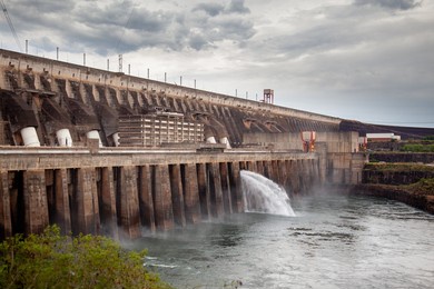 a closeup shot of a huge hydroelectric dam of itaipu