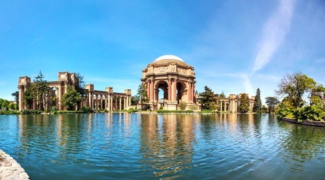the palace of fine arts panoramic overview in san francisco, california
