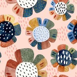 watercolor seamless pattern with large flowers
