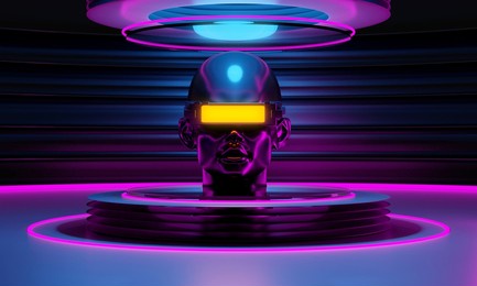 metaverse vr simulation gaming cyberpunk style, digital robot, 3d illustration rendering, virtual reality 