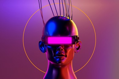 metaverse vr simulation gaming cyberpunk style, digital robot, 3d illustration rendering, virtual reality 