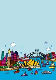a cartoon style vector illustration of sydney, australia.