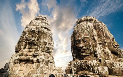 faces of ancient bayon temple at angkor wat, siem reap, cambodia 
