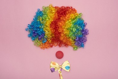funny party concept clown face formed. wig with red clown nose like a face, fluffy synthetic cosplay anime fancy wigs festive 