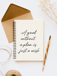 text of a goal without a plan is just a wish on a notebook for a motivational concept