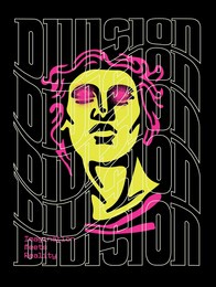 division slogan text with statue print for tee and poster