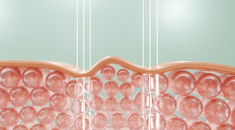 laser or serum vitamin through the skin layer for repair wrinkles and reduce up saggy skin of the skin cell. skin repair concept. 3d rendering.