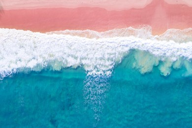 aerial view of phuket sea and pink sand beach in summer season amazing sea beach with ocean wave foams beautiful top view of beautiful sea surface concept holiday summer background travel destination