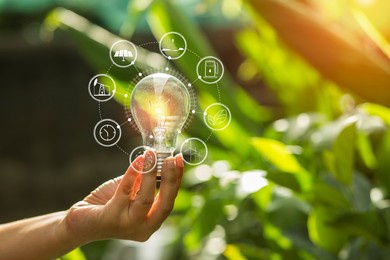 light bulb against nature, icons