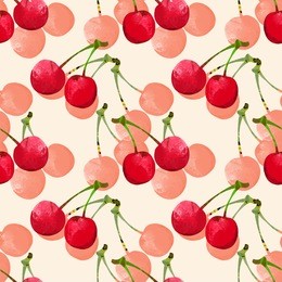 seamless pattern with watercolor berry cherry. endless repeating print background texture. fabric design. wallpaper - vector 