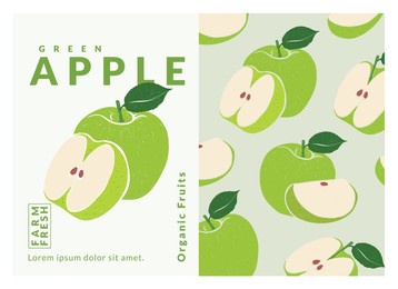 green apple label packaging design templates, hand drawn style vector illustration.