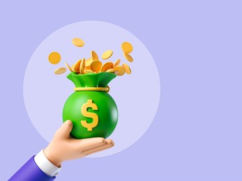 businessman hand holding green money bag with golden coins. concept of attraction coins. financial metaphor, revealing the concept of cashback and making money. 3d render