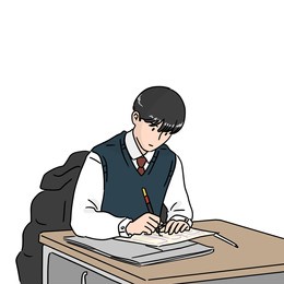 a male student who studies at a desk.