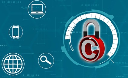 
3d illustration copyright symbol concept with lock