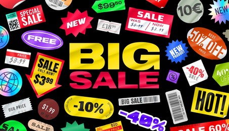 sticker pack. price stickers. peeled paper stickers. price tag. isolated on black background