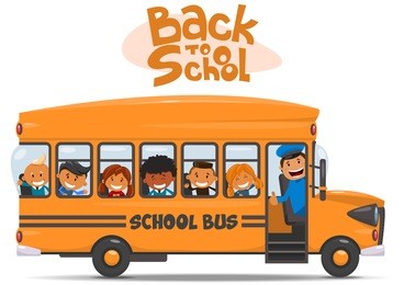 school bus and happy children. vector illustration of school theme. 