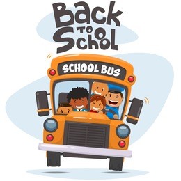 school bus and happy children. vector illustration of school theme. 