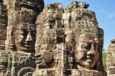 faces of bayon temple in angkor thom, siemreap, cambodia.