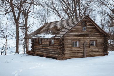 beautiful cabin in the snow