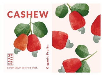 cashew fruit packaging design templates, watercolour style vector illustration.