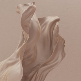 elegant floating beige textile in air, cloth dynamic abstract background, fabric fly 3d rendering