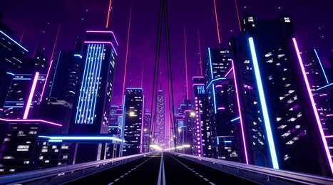 highway in metaverse city, 3d render