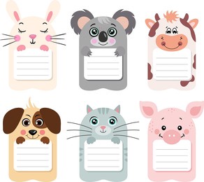 set of stickers notebook and school label animal company
