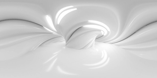 360 degree full panorama environment map of white abstract twist vortex whirl round geometric shape building interior 3d render illustration hdri hdr vr virtual reality