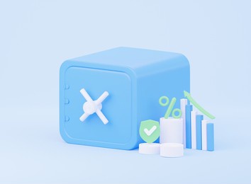 a closed, reliable safe with a percentage sign and a shield. the concept of a reliable noticeable financial contribution. 3d rendering