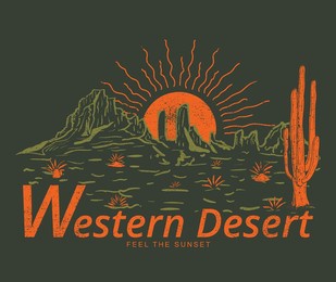 western desert print design for t shirt. arizona desert vibes vector artwork design.