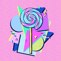 90s style lolly pop poster. retro candy pop art. 90s style vector banner. 1990s trendy illustration. nostalgia for the 90s.