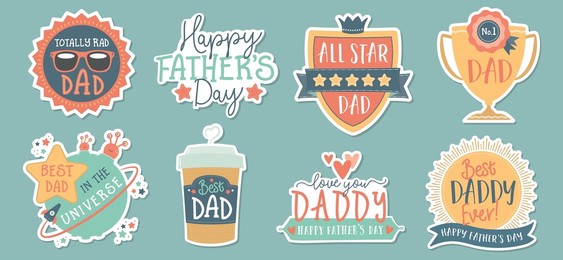 fathers day lettering calligraphic emblems, badges set. isolated sticker with drop shadow for fathers, dad, daddy. vector design elements