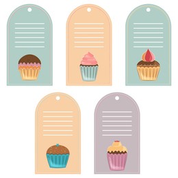  a set of gift tags for cupcakes. collection of labels for baking. vector illustration.