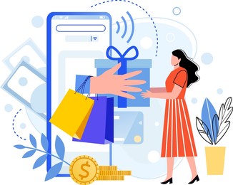 gift or reward from online shop, buying and shopping. illustraton of gift reward and online promotion, bonus and loyalty 