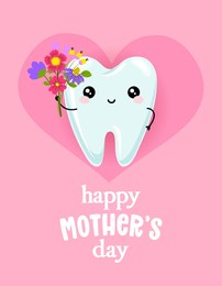 happy mother's day - tooth family character design in kawaii style. hand drawn toothfairy with funny quote. good for school prevention posters, greeting cards, banners, textiles.