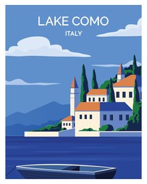 lake como italy vector illustration background landscape. suitable for, poster, postcard, art print. card.