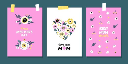 set of happy mother's day card design. perfect for poster, greeting card or invitation. vector illustration