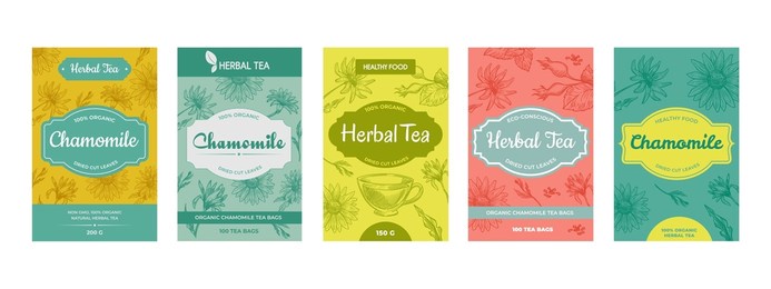 herbal leaf tea, template label design set