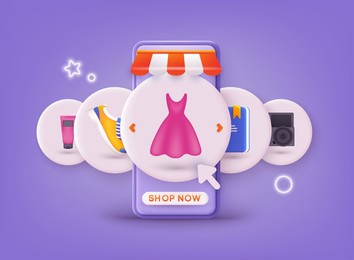 online shopping on application and website concept, digital marketing online, shopping cart with new items on smartphone screen. 3d web vector illustrations.