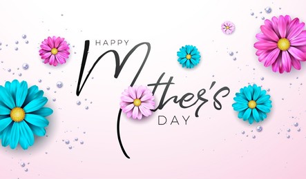 happy mother's day greeting card design with spring flower and typography letter on light pink background. celebration illustration template for banner, flyer, invitation, poster . jpg version.