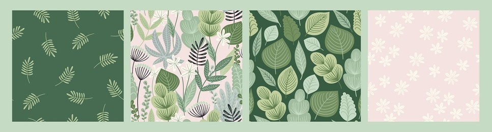 set of seamless patterns with abstract leaves. modern design for paper, cover, fabric, interior decor and other users.