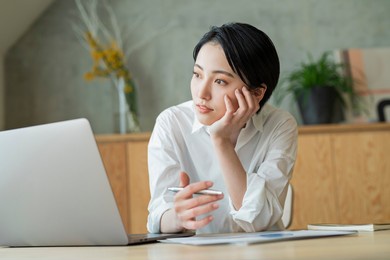 young women working at home
