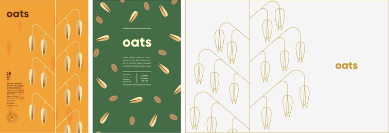 oats. food and natural products. set of vector illustrations. geometric, simple, linear style. label, cover, price tag, background.