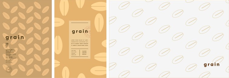 grain. food and natural products. set of vector illustrations. geometric, simple, linear style. label, cover, price tag, background.