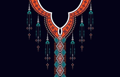 geometric ethnic oriental pattern traditional .
floral necklace embroidery design for fashion women.
