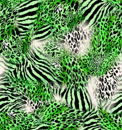 leopard mixed with zebra skin abstract seamless pattern illustration.wild animal safari elements abstract green effect shapes. 
