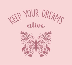 decorative slogan with butterfly illustration, vector design