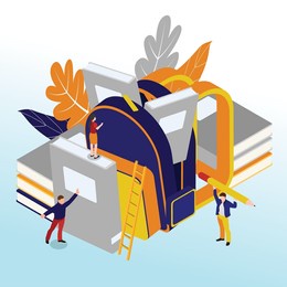 college student back to school isometric 3d vector illustration for banner, website, illustration, landing page, template, etc